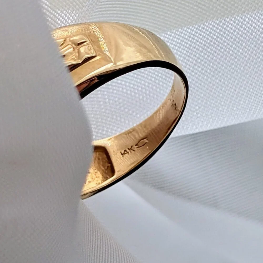 Designer Men's Men Solid 14K Yellow Gold Genuine Diamond Cluster Signet RING P